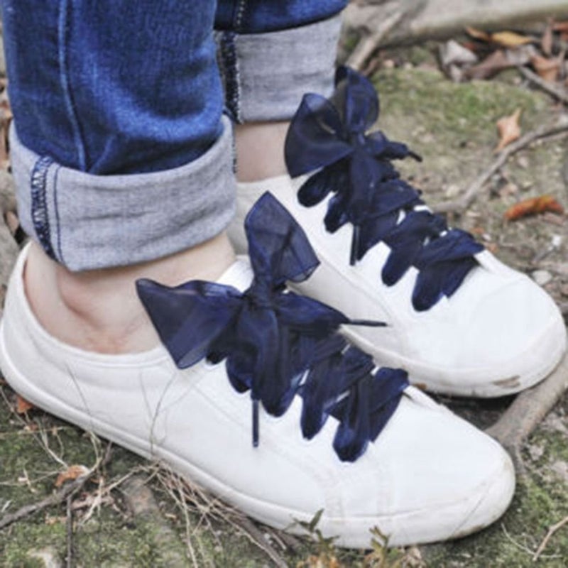 MarJunSep Satin Ribbon Shoe Laces for Sneakers, Flat Lace Shoelaces for Women Girls Shoestrings 4CM Wide (18 Colors, 43") - Image 2